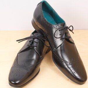 Ted Baker Men's Shoe Leather Hosei Sz 11.5 Black Perforated Wingtip Brogue Derby
